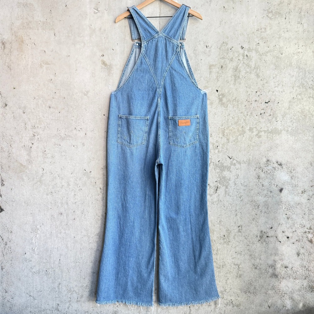 Wrangler Denim Flare Overalls XL Unfinished Hem Country Cowgirl Festival Boho - Picture 5 of 16